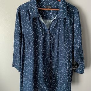 NWT Erika Navy & White Polka Dot Button Up Size 2x